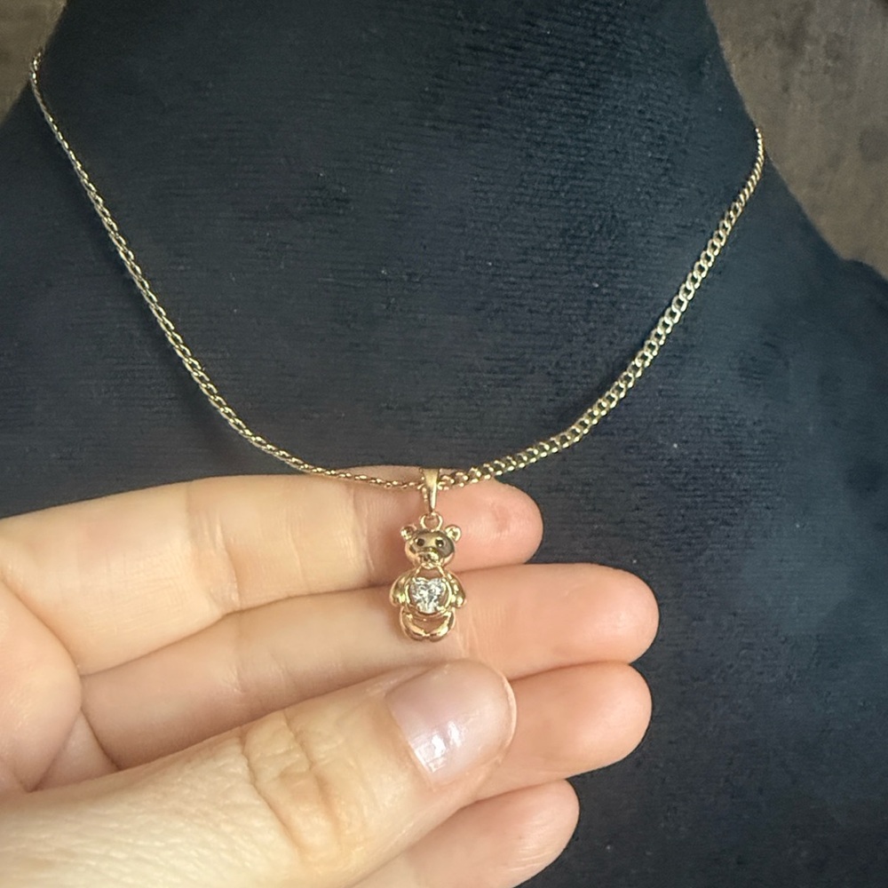 14K Gold Plated Chain Necklace with Crystal Pendant Teddy Bear